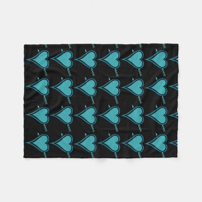 Heart & Arrow-Navy-Teal Fleece Blanket (Front (Horizontal))