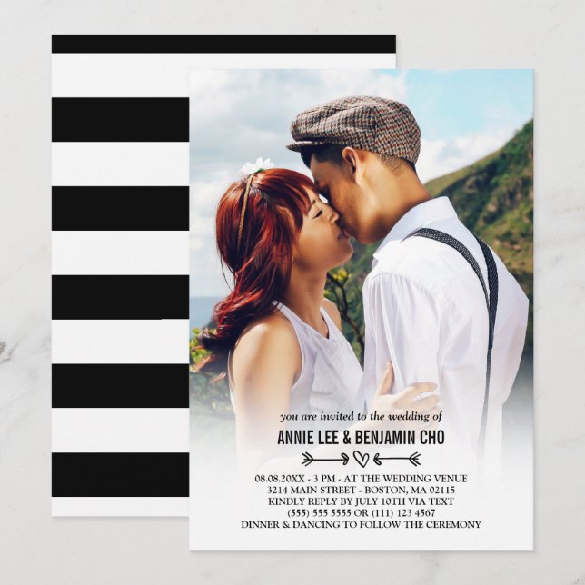 Heart & Arrows Custom Photo Wedding Invitation (Front/Back)