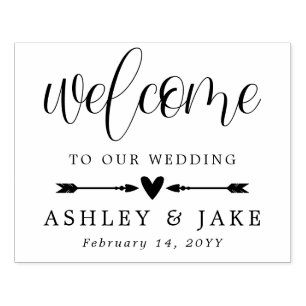Heart & Arrows Cute Wedding Welcome Rubber Stamp