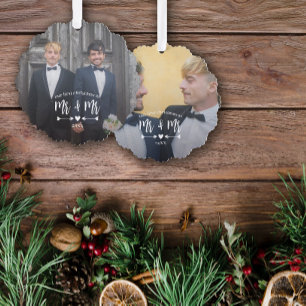 Heart Arrows First Christmas Mr & Mr Photo Ornament Card