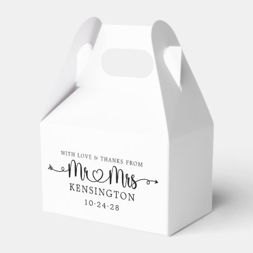 Heart Arrows Mr Mrs Script Typography Wedding Favor Boxes