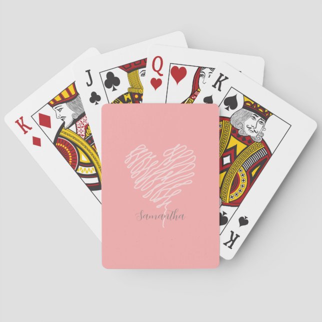 Heart Art Modern Minimalist Pink Playing Cards (Back)