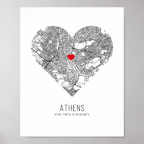 Heart Athens City Map Greece Poster