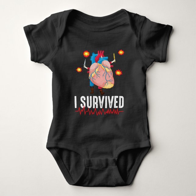 Heart Attack Survior Warrior Heart Disease Bypass Baby Bodysuit (Front)