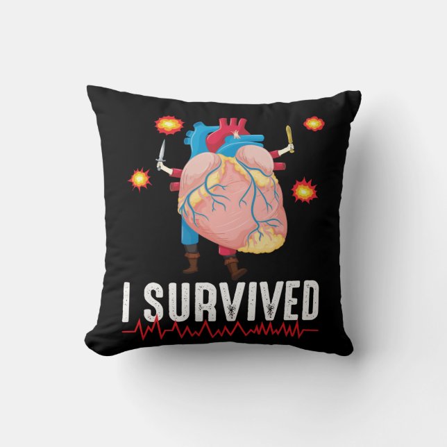 Heart Attack Survior Warrior Heart Disease Bypass Throw Pillow (Front)