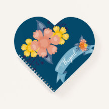 Heart Autumn Floral Spiral Notebook