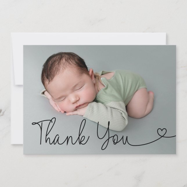 Heart Baby Boy Photo Birth Announcement Thank You (Front)