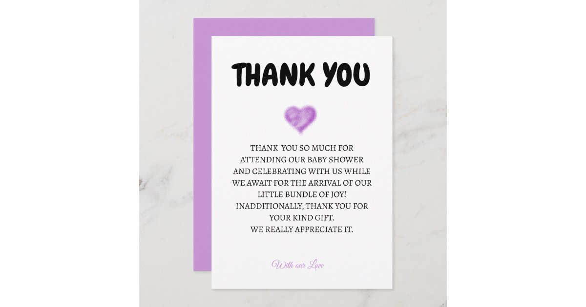 Heart Baby Shower Thank You Card Zazzle