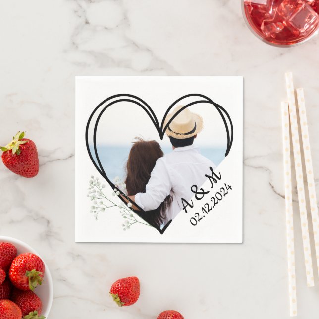 Heart & Baby's Breath White Flowers Personized Napkins (Insitu)