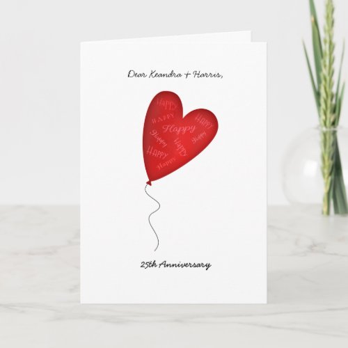 Heart Balloon 25th or Any Yr Anniversary Greeting Card