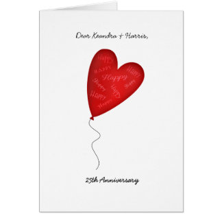 Heart Balloon 25th or Any Yr Anniversary Greeting Card