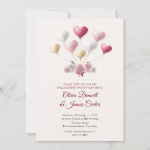 Heart Balloon Bouquet Engagement Party Invitation