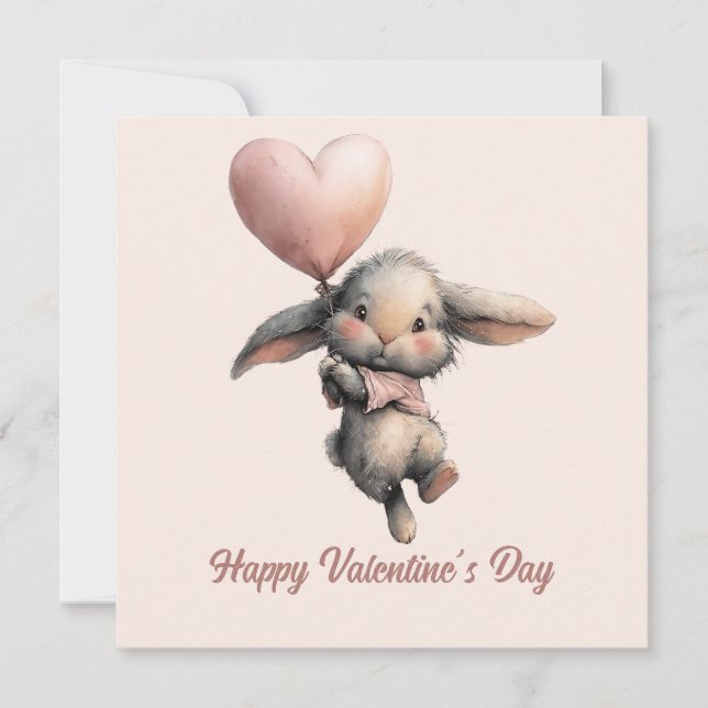 Heart Balloon Bunny for Valentines Card (Front)