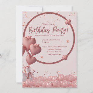 Heart Balloon Confetti Girl Birthday Invitation