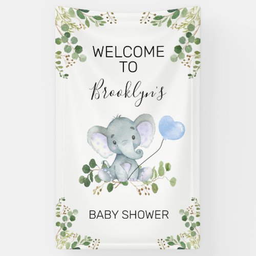 Heart Balloon Elephant Foliage Baby Shower Welcome Banner