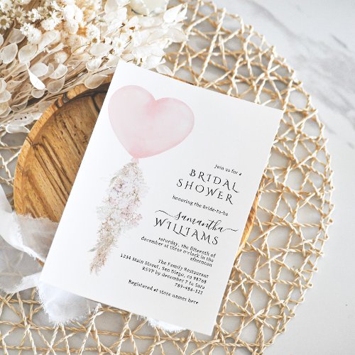 Heart Balloon minimalist modern Bridal Shower Invitation