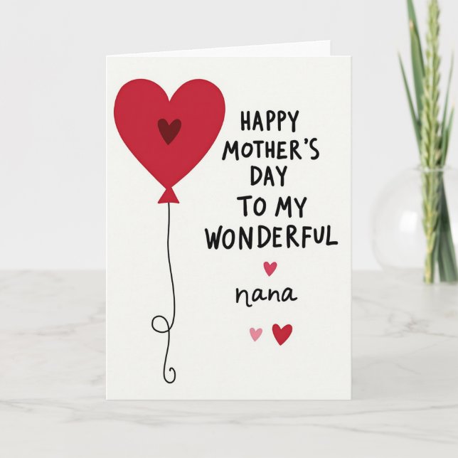 Heart Balloon Mothers Day Card (Front)