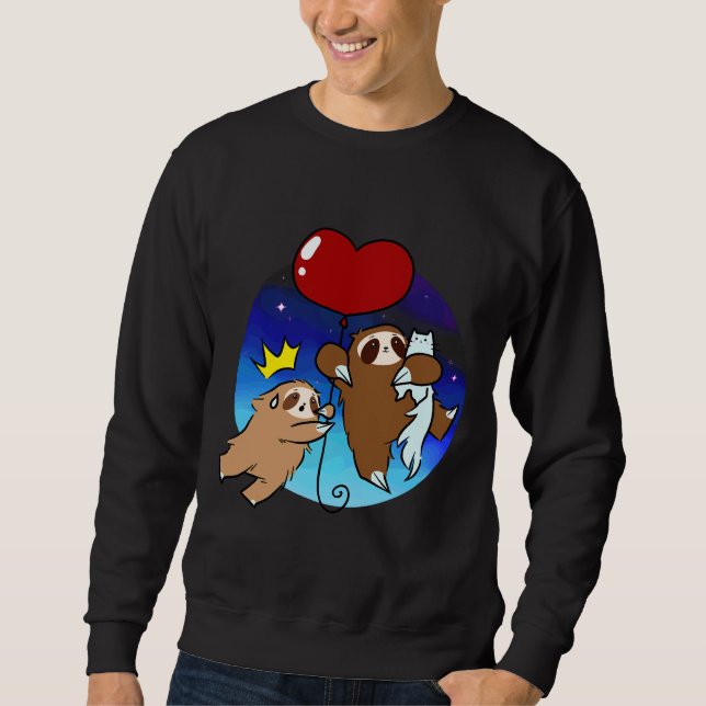 Heart Balloon Sloth And Cat Night Sky Sweatshirt (Front)