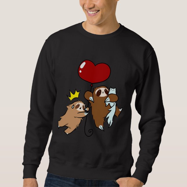 Heart Balloon Sloth And Cat Sweatshirt (Front)