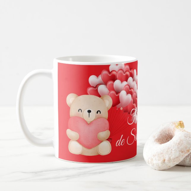Heart balloons and bears, coffee mug Valentine's D (With Donut)