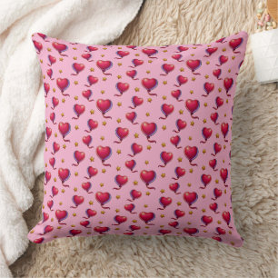 Heart Balloons and Stars Throw Pillow