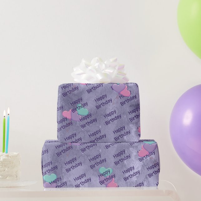 Heart Balloons Birthday Wrapping Paper (Party Gifts)