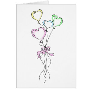 Heart Balloons Bouquet in Pastels Illustration Cards