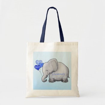 Heart Balloons Elephant Blue Baby Boy Shower Tote Bag by EleSil at Zazzle