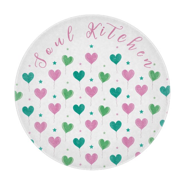 Heart Balloons Green Pink Star Pattern Cute Cutting Board (Front)