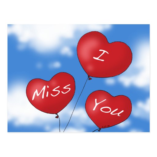 Heart balloons I miss you Postcard | Zazzle