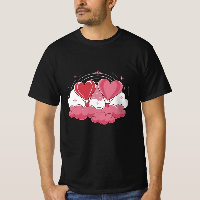 Heart Balloons in the Clouds - Romantic Valentine’ T-Shirt (Front)