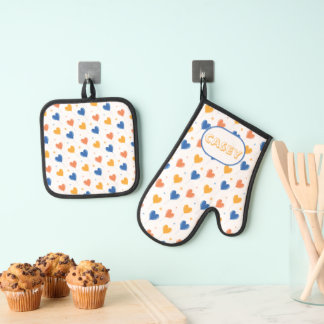 Heart Balloons Star Orange Yellow Blue Cute  Oven Mitt & Pot Holder Set