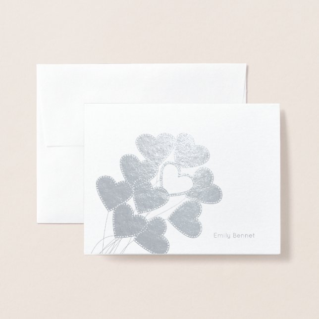 Heart Balloons Stationery Foil Card (Front With Envelope)