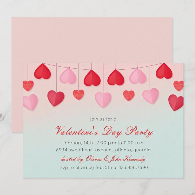 Heart Balloons Valentines Day Party Invitation (Front/Back)