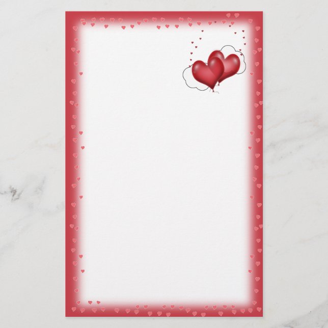 Heart Balloons With Little Hearts Stationery (Front)