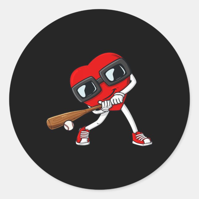 Heart Baseball Valentines Day Fun Boys Girls Kids  Classic Round Sticker (Front)