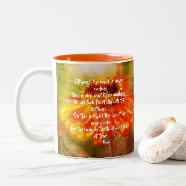 Heart Be Your Guide Zinnia Inspirational Quote Two-Tone Coffee Mug (With Donut)