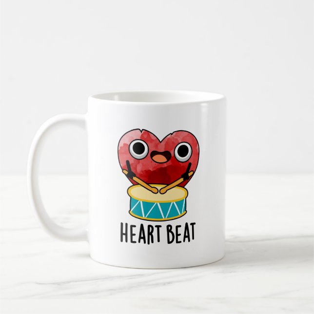 Heart Beat Funny Heart Drummer Pun  Coffee Mug (Left)