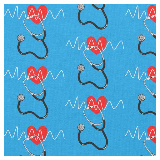 Heart Beat Line Stethoscope Medical Symbols Fabric