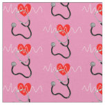 Heart Beat Line Stethoscope Medical Symbols Fabric