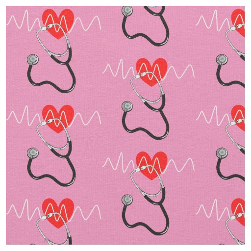 Heart Beat Line Stethoscope Medical Symbols Fabric