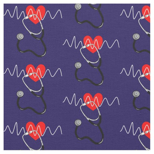 Heart Beat Line Stethoscope Medical Symbols Fabric