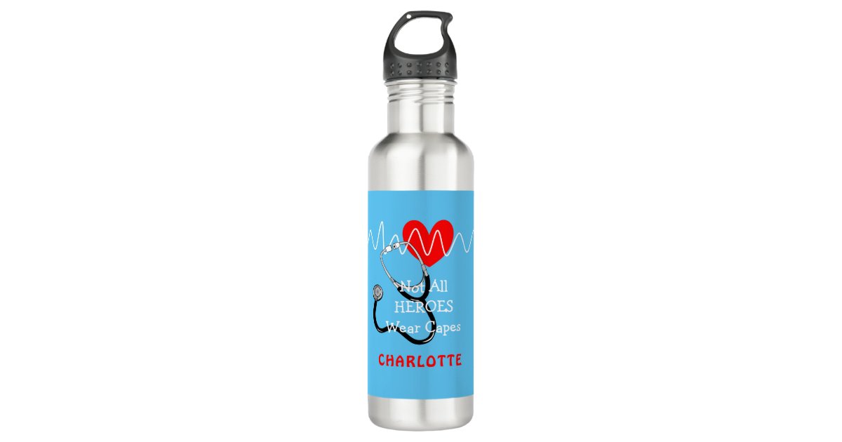 Pink Stethoscope Nursing Student Name Stainless Steel Water Bottle