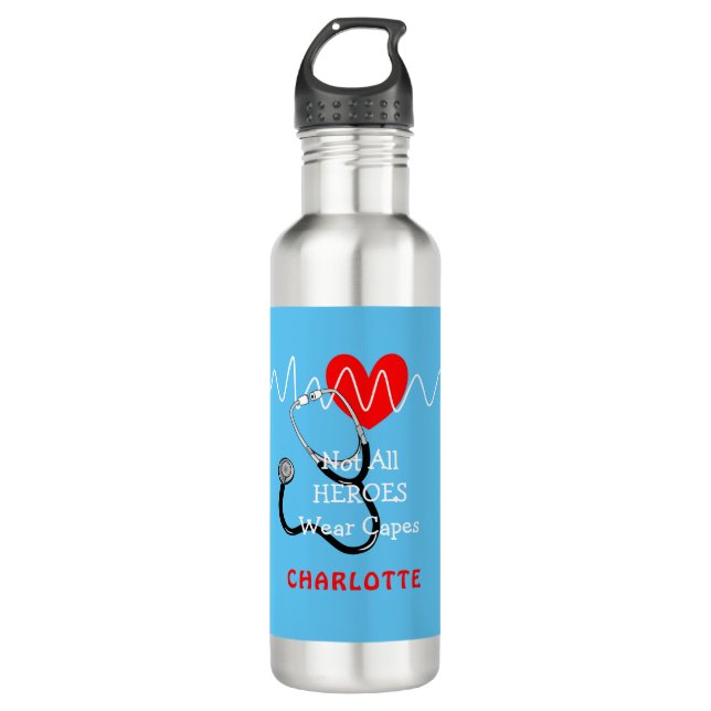 Heart Beat Line Stethoscope Medical Symbols Stainless Steel Water Bottle (Front)