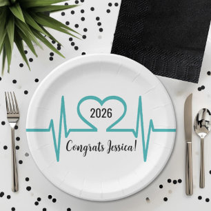 Heart Beat Nurse Medical Healthcare Graduation Paper Plates