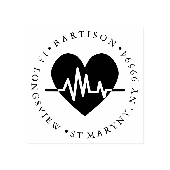Heart beat nurse  ROUND RETURN ADDRESS Rubber Stamp (Imprint)