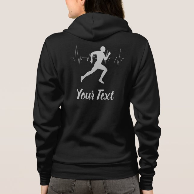 Heart Beat Runner Personalized Black Hoodie (Back)