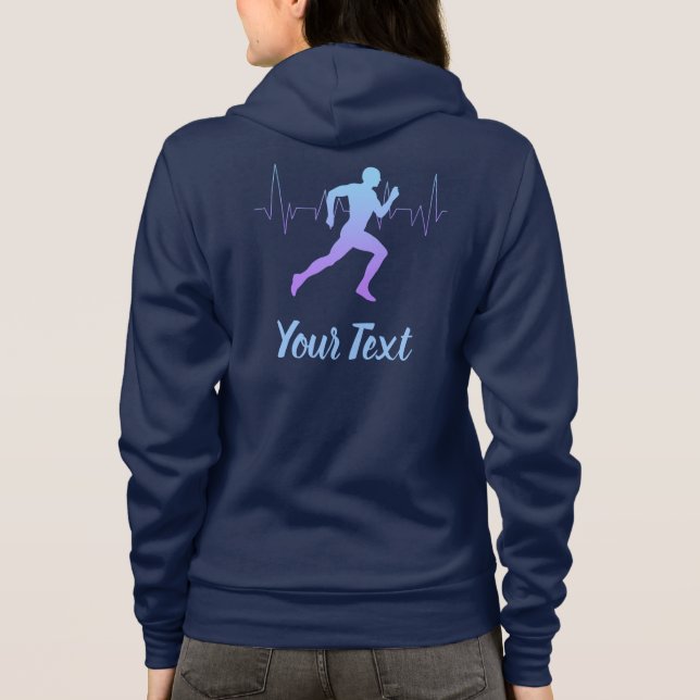Heart Beat Runner Personalized Navy Blue  Hoodie (Back)