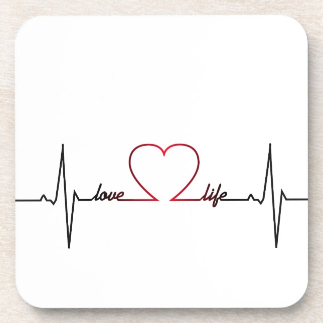 Heart beat with love life inspirational quote beverage coaster (Front)