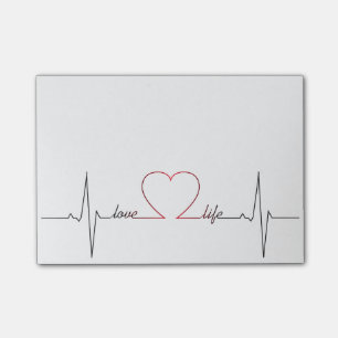 Heart beat with love life inspirational quote post-it notes